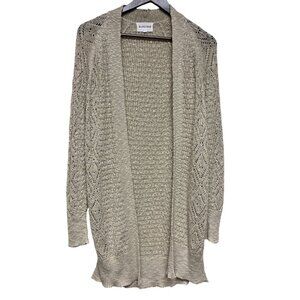 Olive + Oak Women's Long Open Front Knit Tan Cardigan Duster Sweater Cozy Small